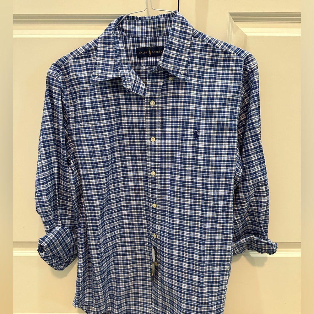 Polo, Ralph Lauren, blue and white checked shirt